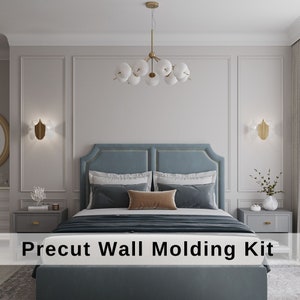 Wall Molding Bedroom Kit, Wainscoting Ready Cut Set, Wall Moulding Package- Wall Trim Kit, Ready to Go Wall Paneling Kit