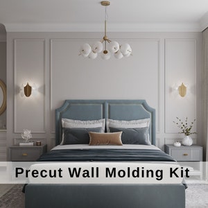 Kit de moldura de parede para quarto, conjunto de corte pronto para lambris, pacote de moldura de parede - kit de acabamento de parede, kit de painéis de parede pronto para uso