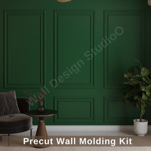 Wall molding package ready to assemble, pre-cut factory primed, wall paneling kit - Nested rectangle wainscoting panels