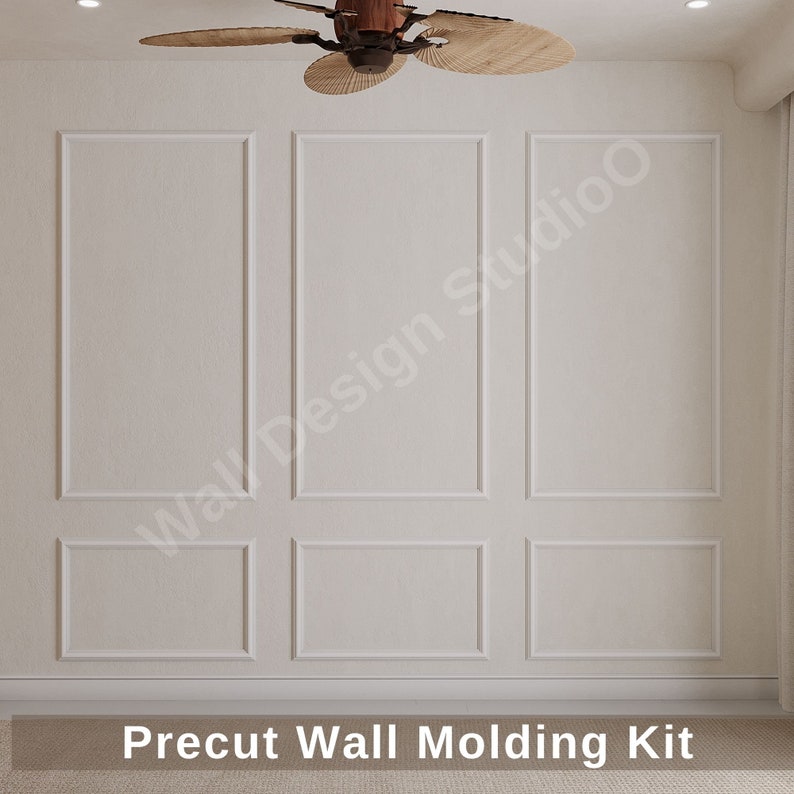 Primed Wall Moulding Kit Wainscoting Kit - Pre-cut Wall Paneling Kit - French Molding-Accent Wall Molding Trim - 3 Frames Design, Wall Kit image 2