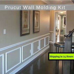 Paintable Paneling Kit - Ready Made Wall Molding Kit - Accent Wall Molding - Paneling Ready to Go Wall Paneling Kit - Factory Primed