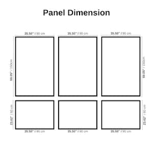 May include: A diagram titled Panel Dimension showing six rectangular frames. The top three measure 35.50 inches by 59.05 inches. The bottom three measure 35.50 inches by 23.62 inches. Each frame is outlined in black against a plain white background.