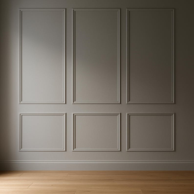 Wall Molding Package Ready To Assemble, Pre-Cut Factory Primed, Wall Paneling Kit - 3 Upper and 3 Bottom Rectangles Wainscoting Panels image 4