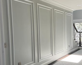 Pre-Cut Wainscoting Cladding Kit – Double Panel Design, Factory Primed - Easy To Install - Wall Moulding Kit