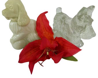 AVON DOGS  | Sonnet Cologne Lady Spaniel Bottle  70s | Clear Pressed Glass Scottie  40s