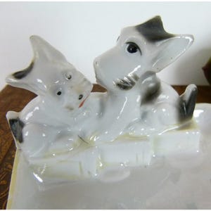 1960s Terrier Dogs Ceramic Ash Tray Made in Japan | Luster-ware | Porcelain Ash Tray with Dogs