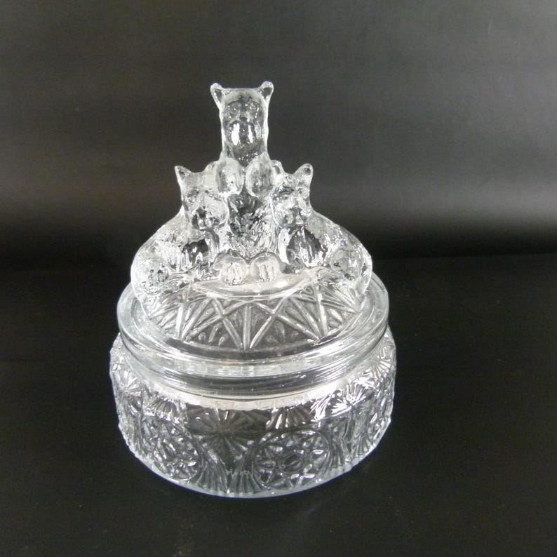 1930s Scottie Dog Pressed Glass Powder Vanity Jar Candy Dish by L.E ...
