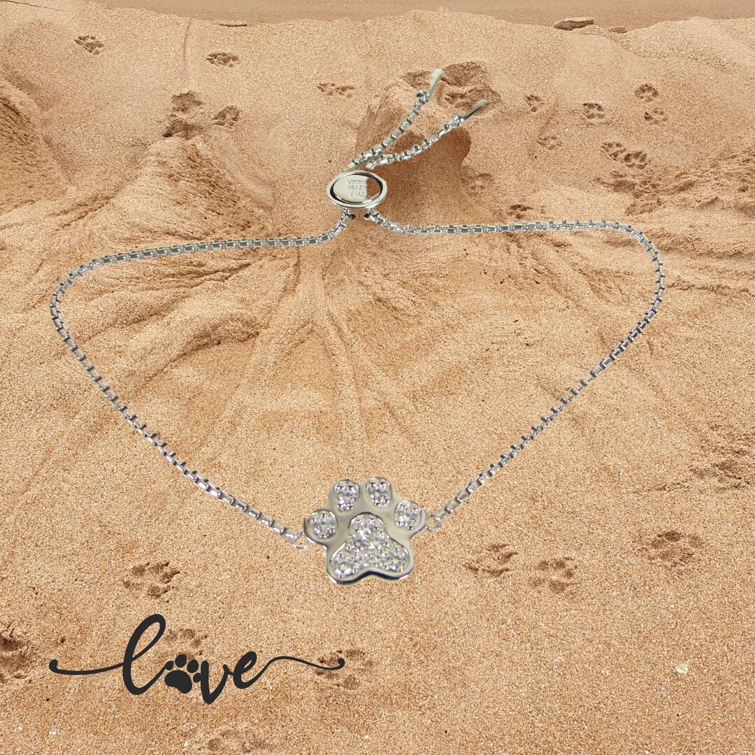 Sterling Silver Dog Paw Print Adjustable Bracelet | by PRIME ART ...