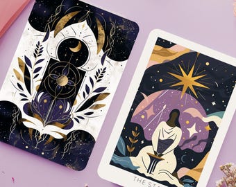 Baraja de Tarot Orion Arcana con Guía: 78 cartas de diseño personalizado, opción de borde dorado.