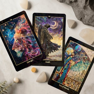 Mazzo di Tarocchi Cosmic Garden con guida, carte dei Tarocchi uniche, 78 carte dei Tarocchi, design personalizzato, oracolo, mazzo di Tarocchi, edizione limitata Gold Edge