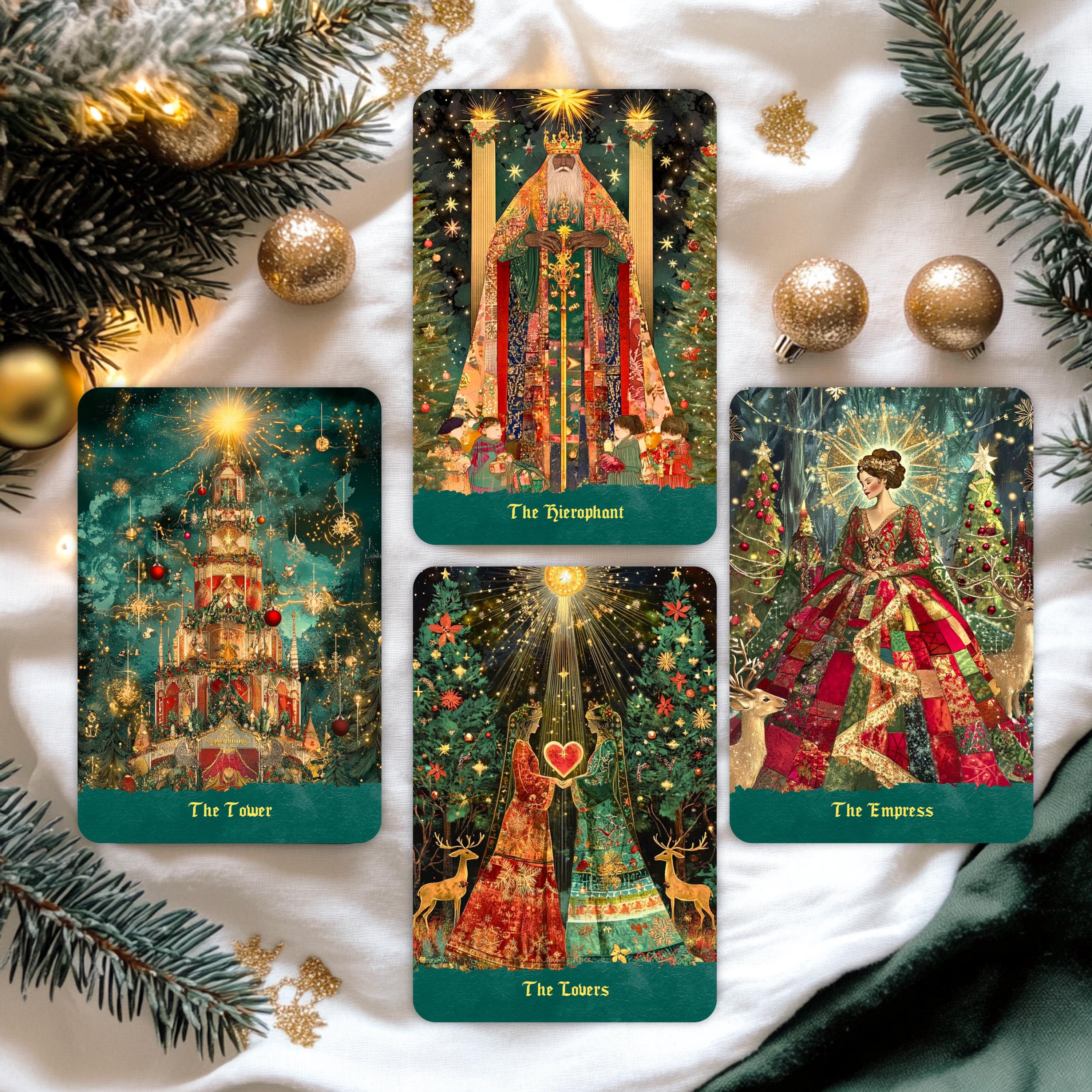 Christmas Charm Tarot Deck: Holiday-Themed Tarot Cards with Guidebook, Gold Edges Optional