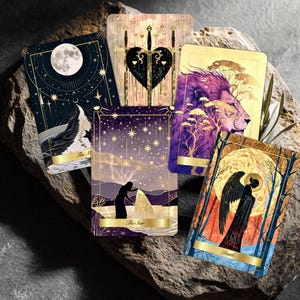 Mazzo di tarocchi Ethereal Glow con guida: 78 carte uniche, femminile divino, bordi dorati opzionali