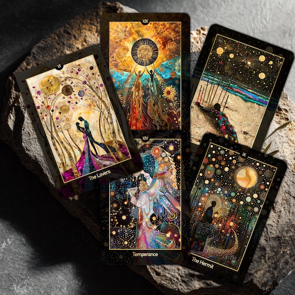 Cosmic Garden-tarotdeck: 78 handgeïllustreerde kaarten met gids, gouden randen optioneel