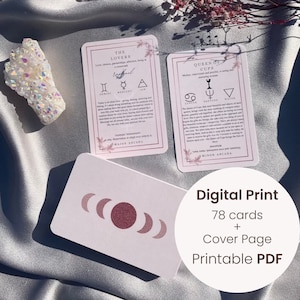 Druckbares digitales Tarot-Deck für Anfänger in Rosa, 78 Tarotkarten mit Bedeutung, Tarot-Deck mit Schlüsselwörtern, Tarot-Kartendeck für Training und Lernen