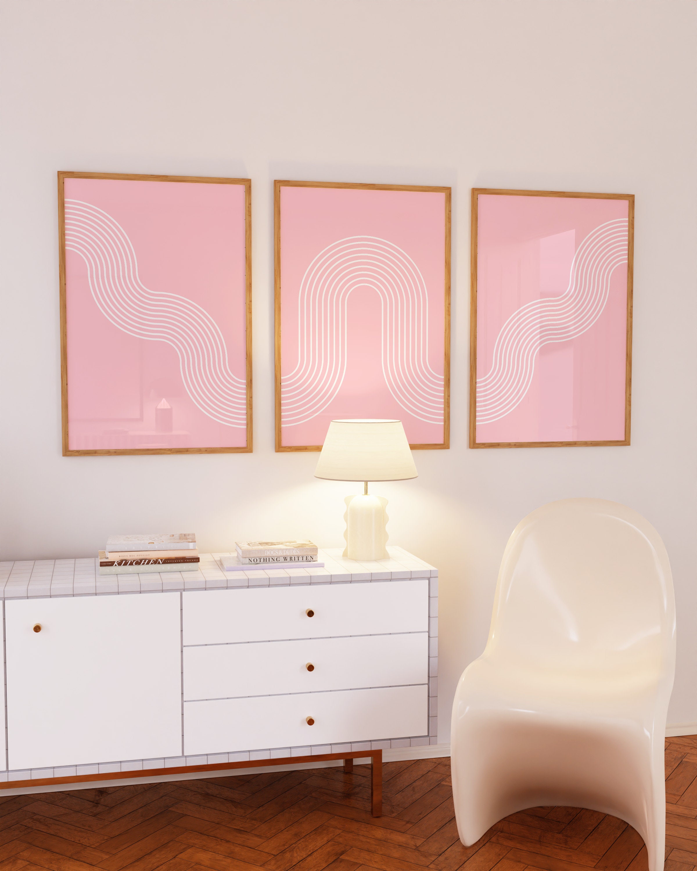 Pink Wall Art SET OF 3, Pink Boho Wall Art, Blush Pink Wall Art