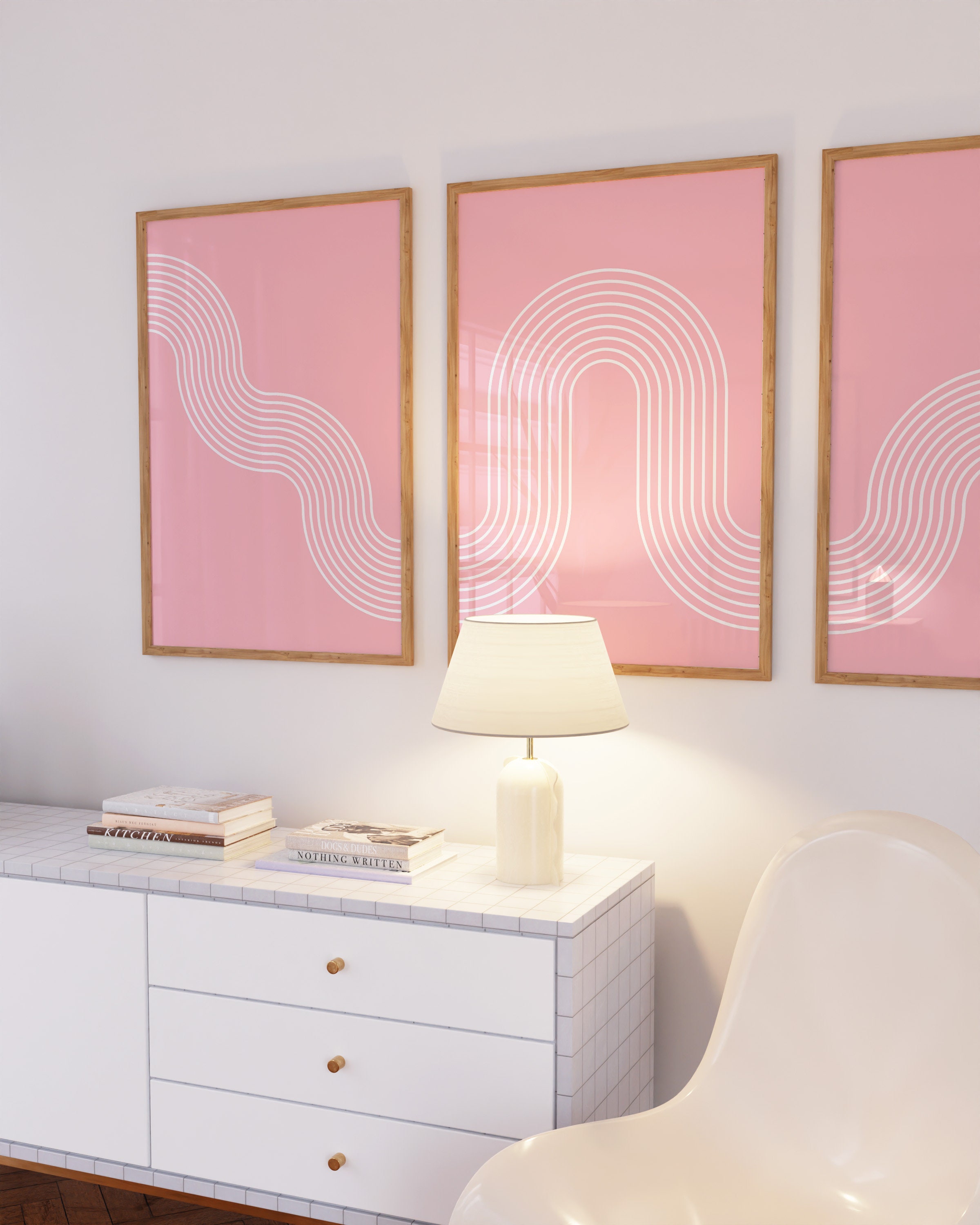 Pink Wall Art SET OF 3, Pink Boho Wall Art, Blush Pink Wall Art