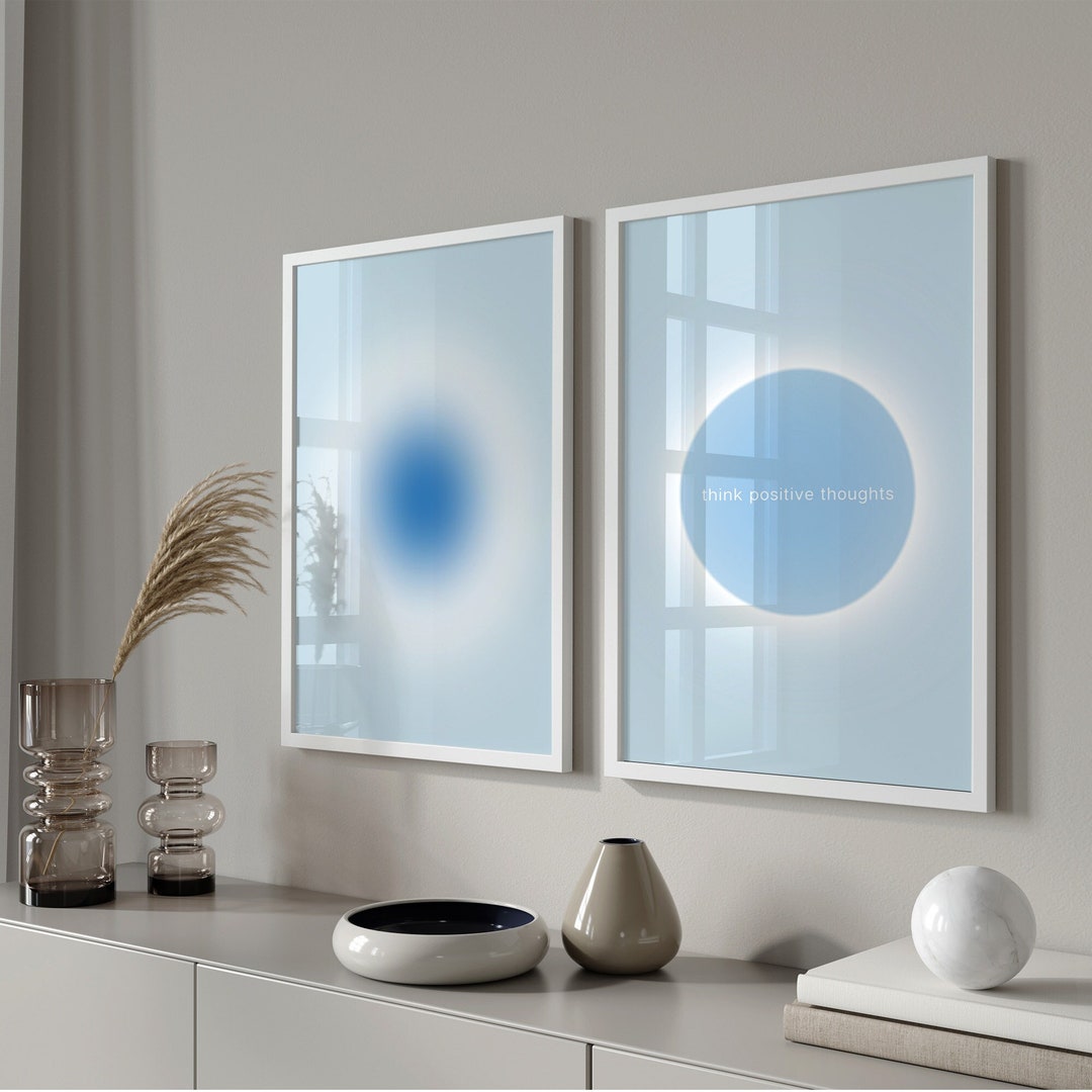 Positive Blue Positive Poster Set of 2, Blue Gradient Aura, Trendy Wall Decor, Pastel ...