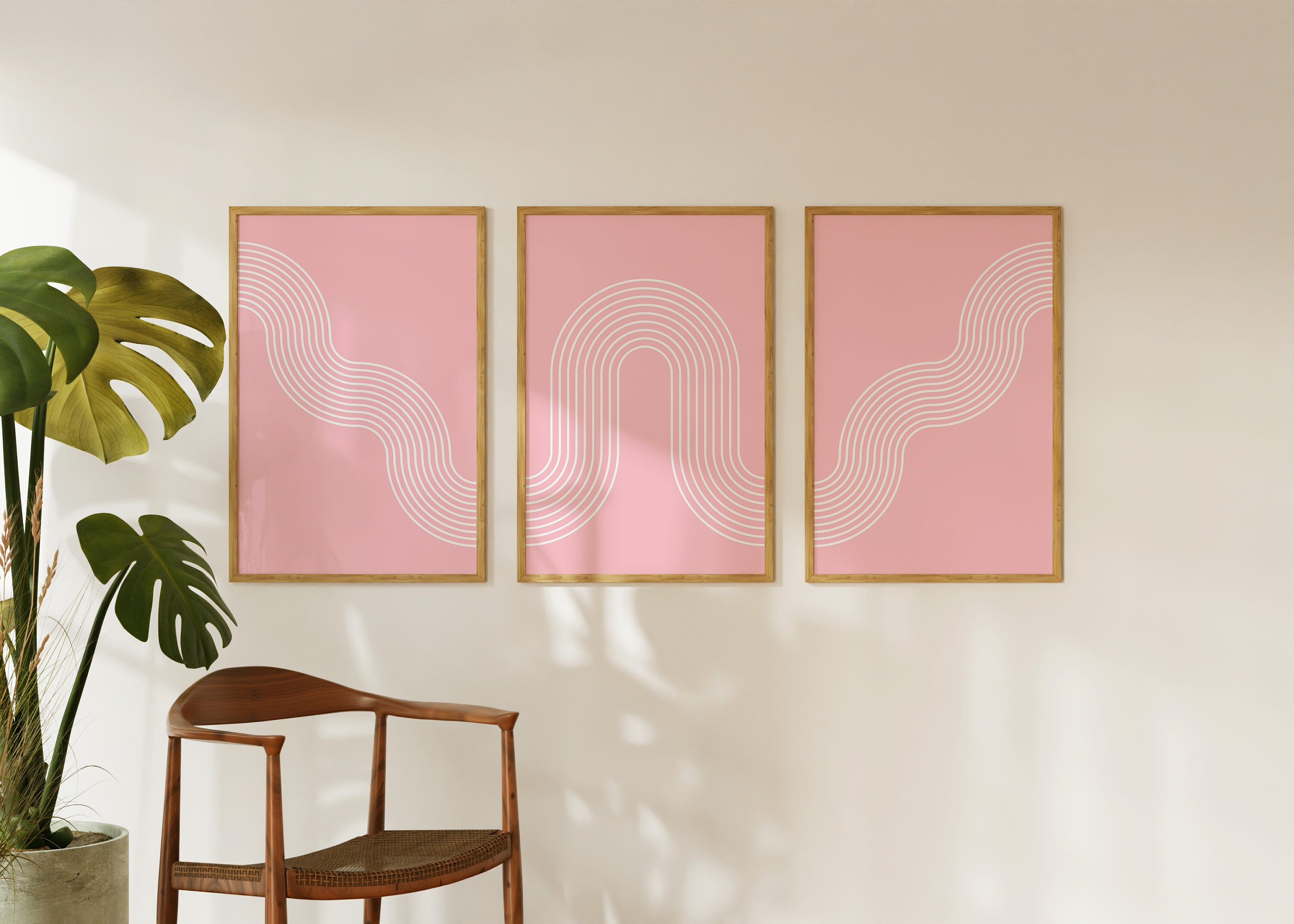 Pink Wall Art SET OF 3, Pink Boho Wall Art, Blush Pink Wall Art