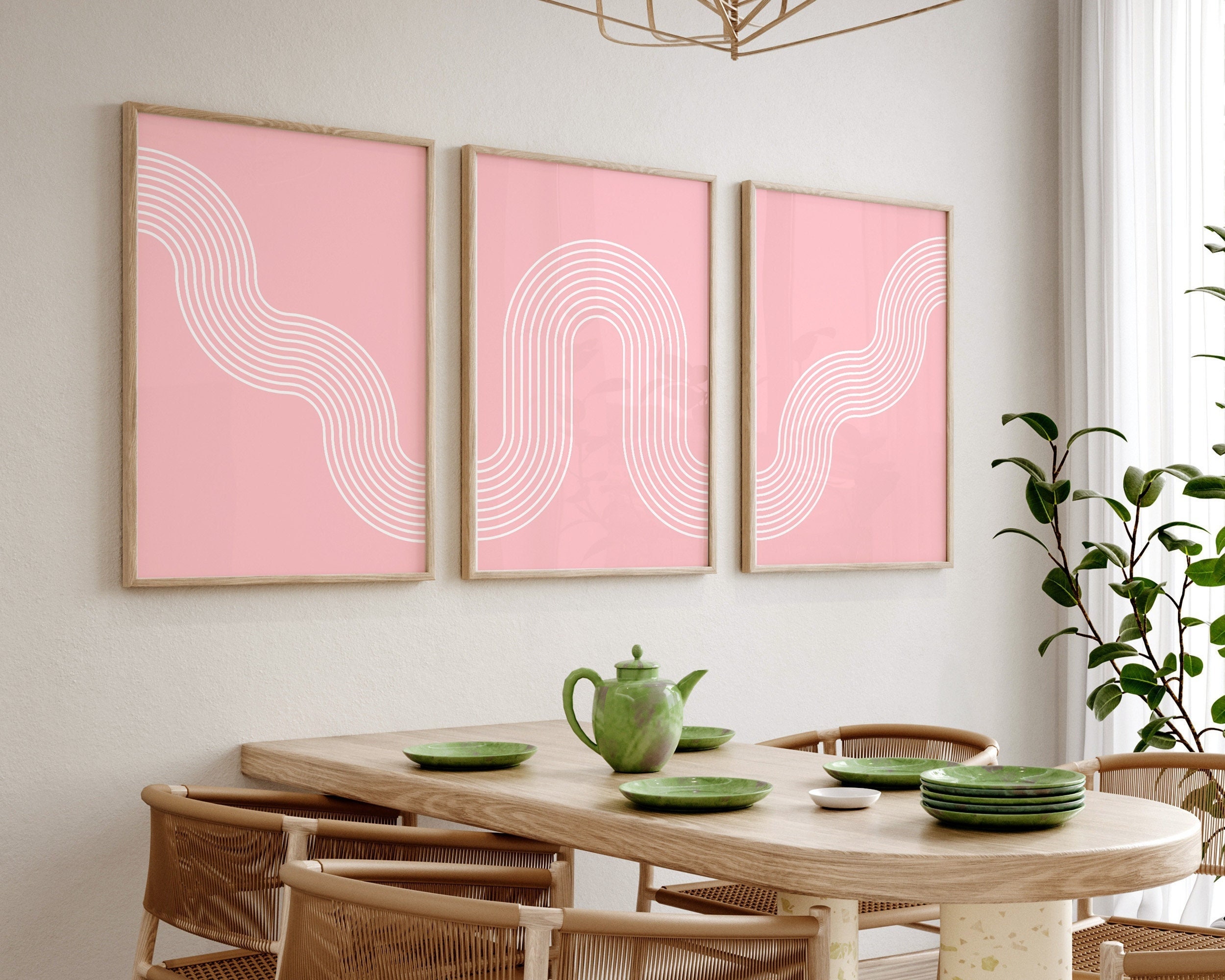 Pink Wall Art SET OF 3, Pink Boho Wall Art, Blush Pink Wall Art