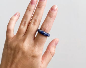 Handmade Sodalite Ring – Blue Gemstone Band, Boho Jewelry