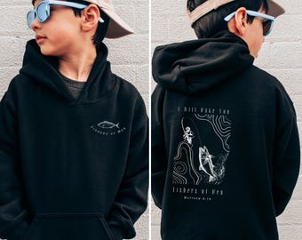 Youth Hoodies, Fisher of Men Shirt, Kids Christian Hoodie, Bible verse hoodie, Boy Hoodie, Gift for Son, Kids Fishing, Youth Sweatshirt