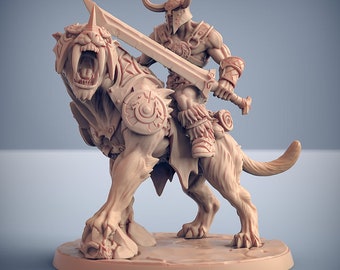 Smilodon Tiger Helmet Rider (Artisan Guild) Tabletop, RPG, Pathfinder, Dnd, Dragon, Orc, Barbarians, Dragonpeck, Baldur's Gate