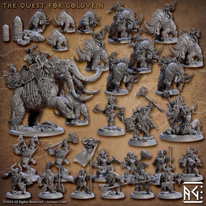 Dwarf Berserkers Set (Artisan Guild) Tabletop, RPG, Pathfinder, Dnd, Mammoth, Dwarf, Fighter, Rider, Dragon
