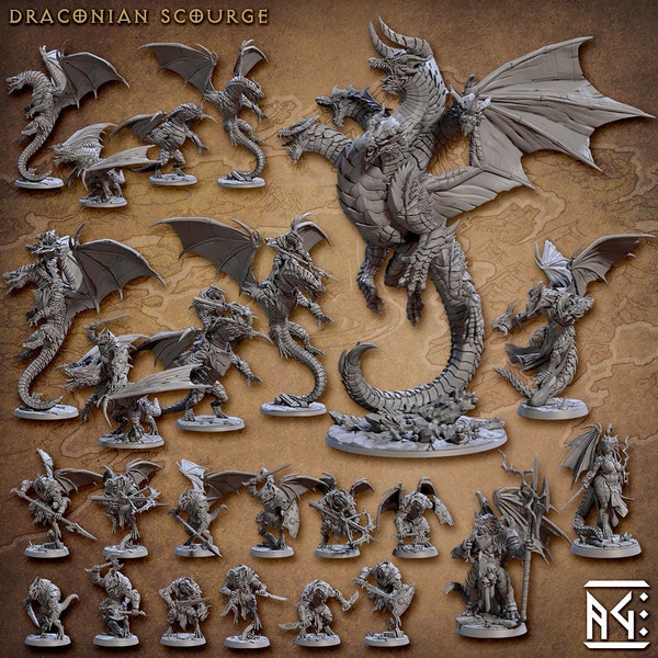 Draconian Scourge Set (Artisan Guild) Tabletop, RPG, Pathfinder, Dnd, Dragon, Hydra, Trooper, Rider, Dragonflight, Baldurs Gate
