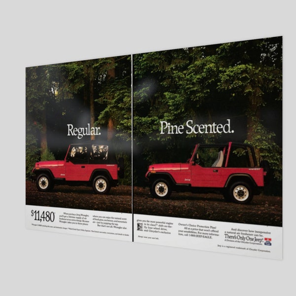 Retro 1994 Jeep Wrangler YJ Poster | Retro Magazine Ad Car Poster Vintage Man Cave Poster Automobile Art Car Enthusiast Gifts For Him