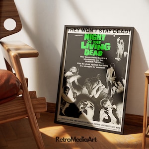 Night of the Living Dead Poster – 1968 Horror Classic Movie Art, Retro Zombie Film Print for Fans, Home Theater, or Halloween Decor