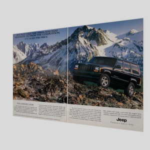 Vintage 1999 Jeep Cherokee Poster | Retro Magazine Ad Car Wall Art Car Poster Decor 1999 Jeep Cherokee Automobile Enthusiast Gifts For Him