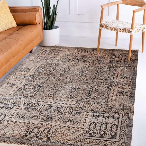 Distressed Dark Brown Rug, Oriental Carpet Kilim Rug Living Room, Handmade, Cotton Rug, Bohemian WASHABLE rug, Organic Rug 5x7 9x12