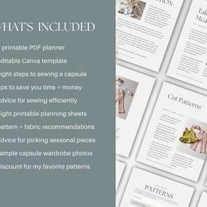 May include: A printable guide for sewing a baby capsule wardrobe. The guide includes eight steps to sewing a capsule, tips to save time and money, advice for sewing efficiently, printable planning sheets, pattern and fabric recommendations, advice for picking seasonal pieces, sample capsule wardrobe photos, and a discount for favorite patterns.