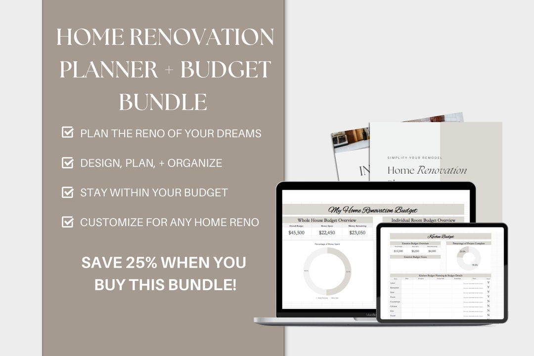 Home Renovation Printable Planner and Google Sheets Budget Bundle - Etsy