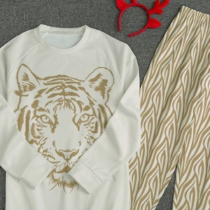 Pajama Set for Kids Tiger Print Long Sleeve Pajamas Pjs Sleepwear Animal Print Feline Gift for Animal Lovers Gift for Cat Lovers Etsy Canada