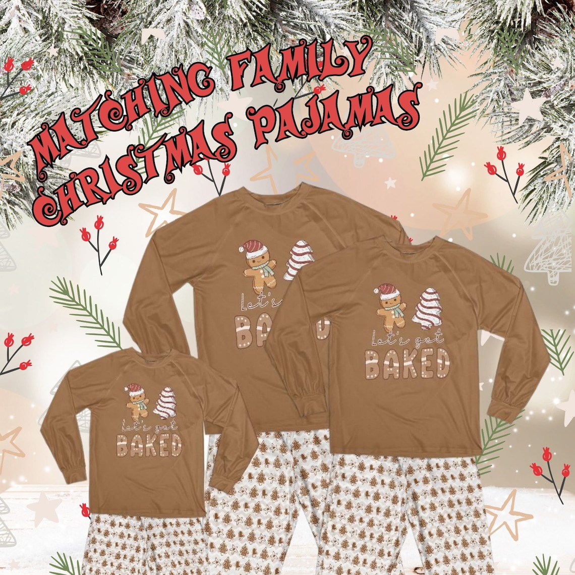 Gingerbread Matching Family Christmas Pajamas, Christmas Tree Cake