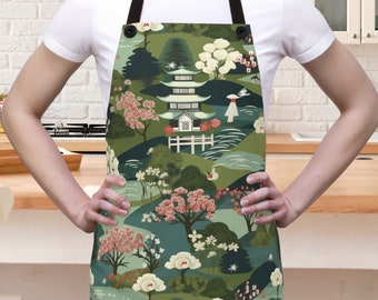 Japanese Apron, Floral Japanese Print Apron, Japanese Style Apron, Cooking Gift for Women, Mothers Day, Baking Gift for Mom-Gift for Grandma