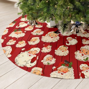 Vintage Santa Christmas Tree Skirt, Xmas Tree Skirt, Vintage Home Holiday Decor, Tree collar, Rustic Retro Country Traditional