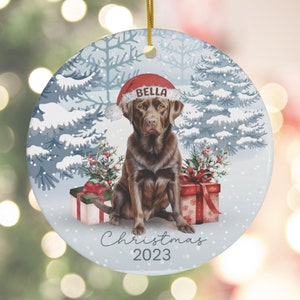 Chocolate Lab Christmas Ornament-Chocolate Lab Ornament-Custom Dog Ornament-Labrador Dog-Choc Lab Gift-Dog Name Ornament-Family Dog Ornament