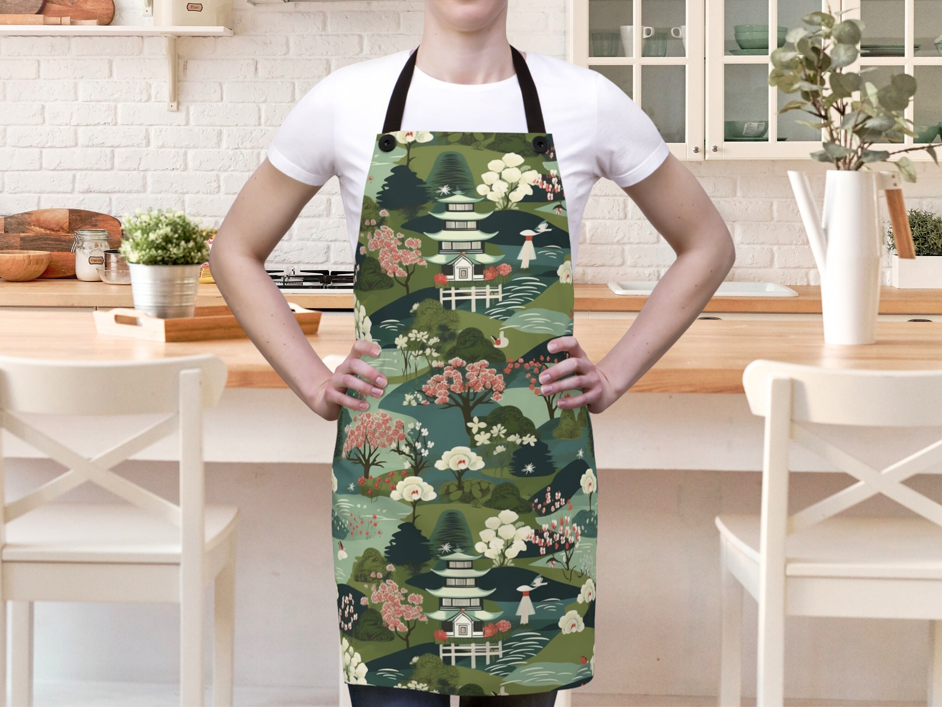 Japanese Apron, Floral Japanese Print Apron, Japanese Style Apron ...