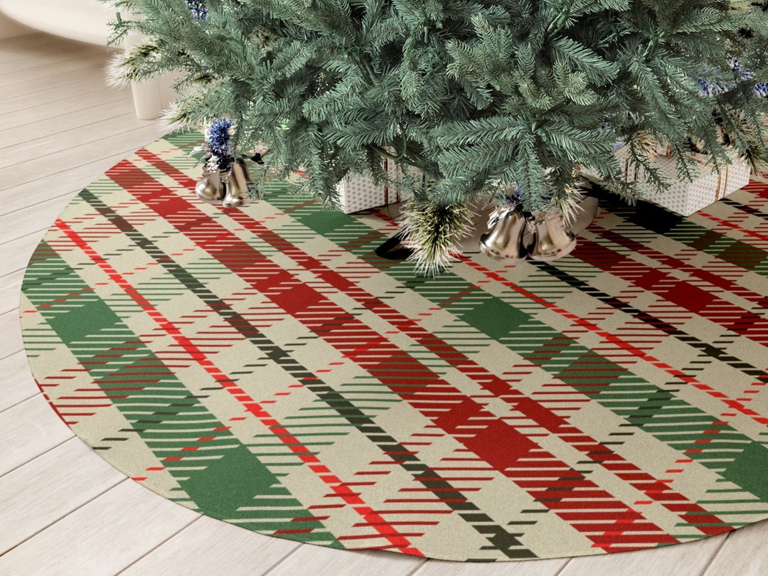 Plaid Christmas Tree Skirt, Green Red Xmas Tree Skirt, Modern Home Decor, Winter Holiday