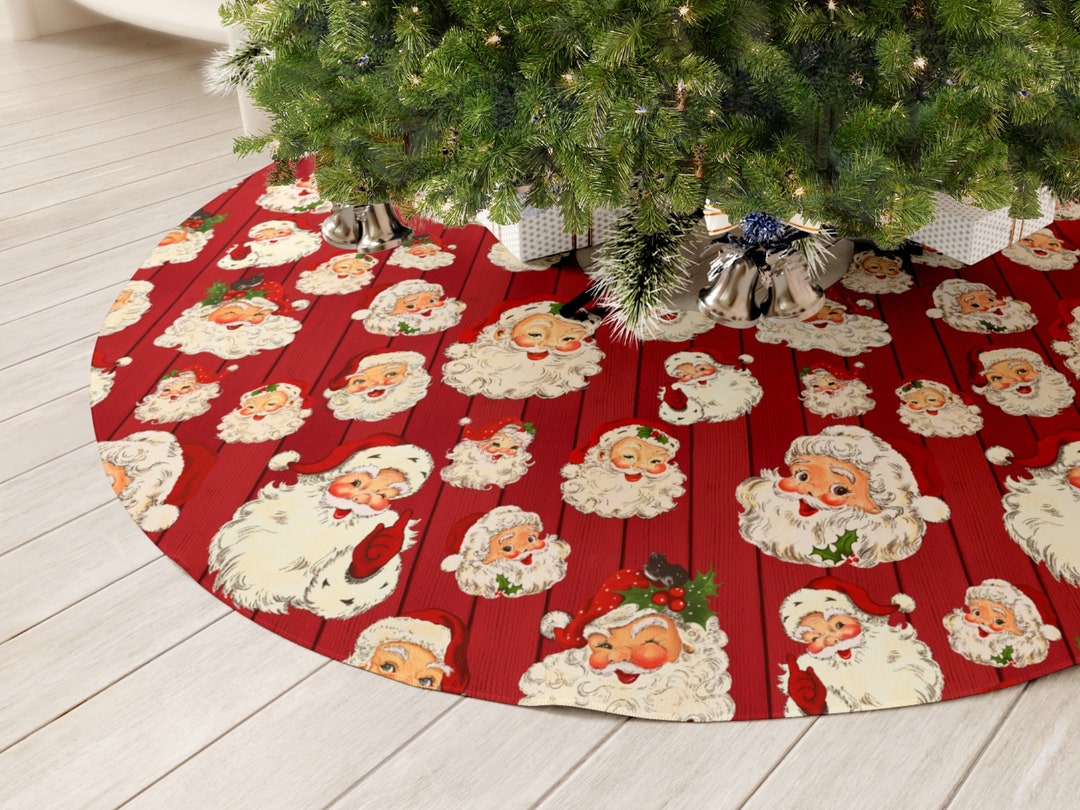 Vintage Santa Christmas Tree Skirt, Xmas Tree Skirt, Vintage Home