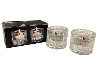 Vtg 80s Iittala Erika 2pc. Crystal Glass Candle Votive Holder Made in Finland