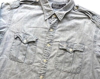 Vtg Polo by Ralph Lauren Chambray Utility Workshirt Men XL 100% Cotton Military