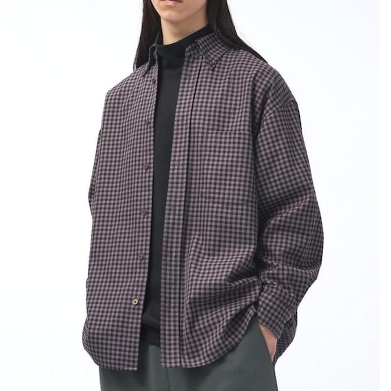 Lemaire, Lemaire Uniqlo U Twill Oversized Shirt Jacket Men S/M Brown Check Rayon Poly