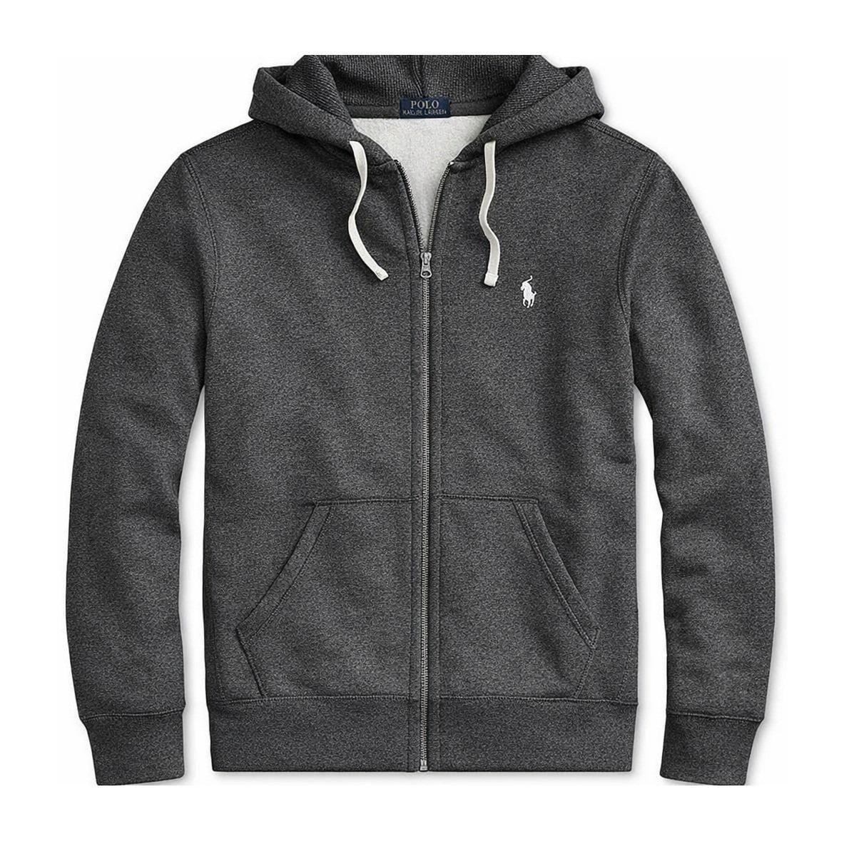 Polo Ralph Lauren Fleece Full-Zip Hoodie Men M Dark Gray Cotton Pony Waffle Knit