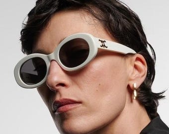 CELINE Sunglasses Vintage Bone Horn Cream Colors Gold Paris Small