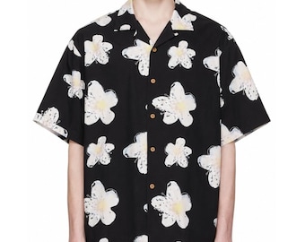 Uniqlo 100% Rayon Camp Collar Short Sleeve Shirt Men XS Black Floral Relax Fit