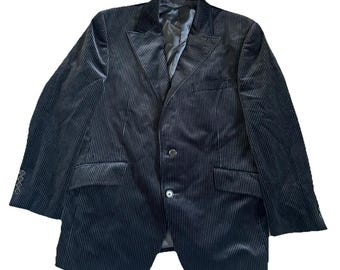 Vtg Pierre Cardin Pinstripe Velvet Blazer Men 40S Black Cotton Y2K Made in Japan
