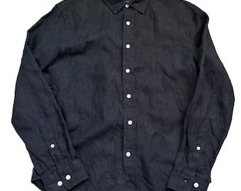 Vtg 90s Banana Republic 100% Irish Linen Button Shirt Men Small Black Relax Fit
